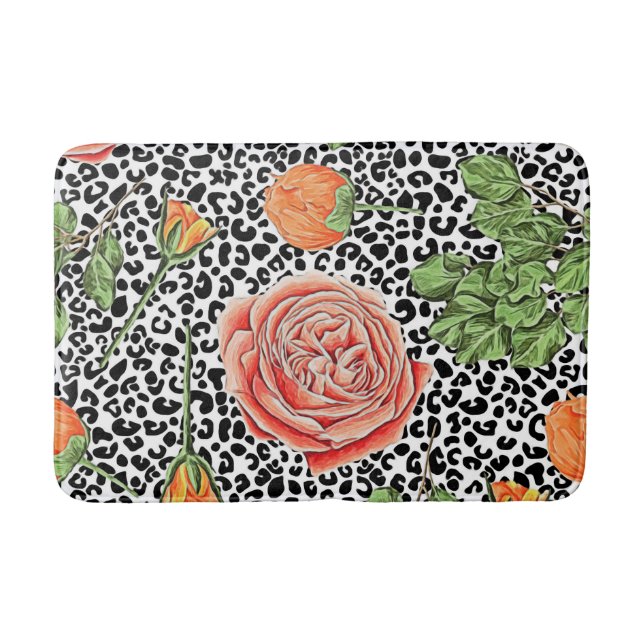 Tapis De Bain Empreinte de léopard tendance Chic Orange Rose Flo (Devant)