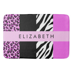 Tapis De Bain Empreinte de léopard, Zebra Print, Rose, Votre nom