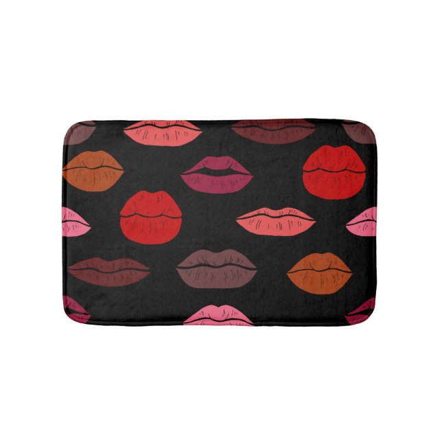 Tapis De Bain Empreinte de lèvres, baisers rose rouge. (Devant)