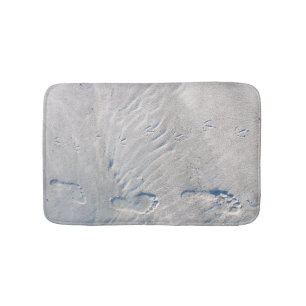 Tapis De Bain Empreintes de pas d'oiseau et d'humain en sable,