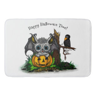Tapis De Bain En attente d'Halloween, Bat mignonne et Corbeau