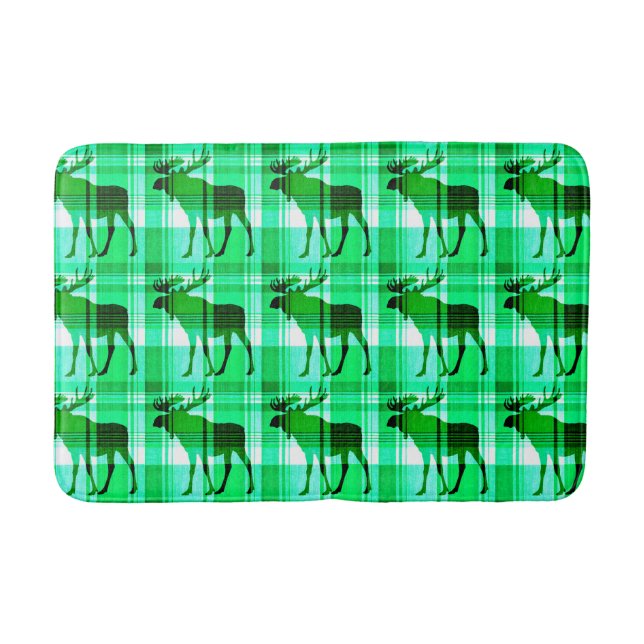 Tapis de bain en mousse d'orignal vert rustique (Devant)