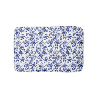 Tapis de bain en toile de Jouy bleue personnalisé