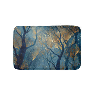 Tapis De Bain Enchanted Winter Forest with Glowing Golden Trees