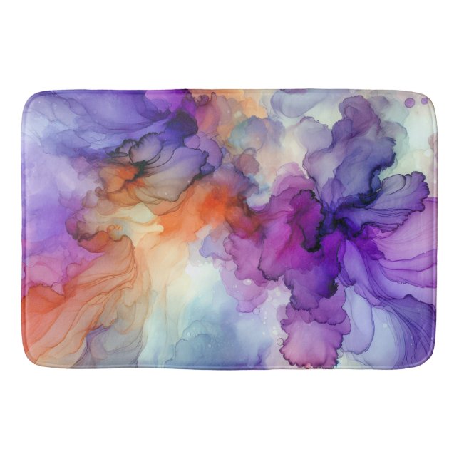 Tapis De Bain Encre d'alcool orange et violet Abstraite (Devant)