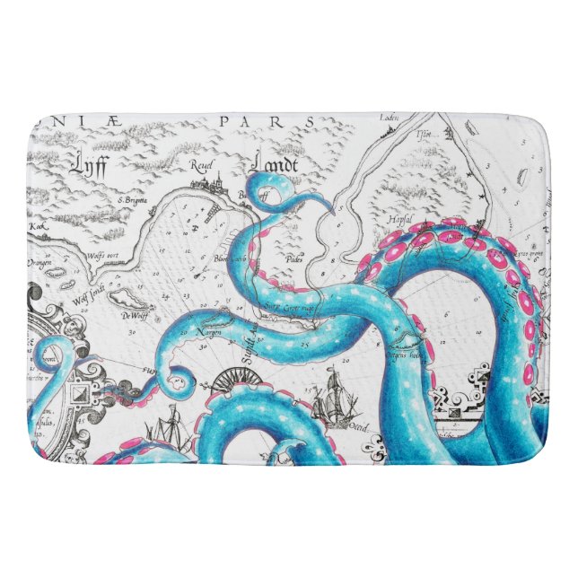 Tapis De Bain Encre de Tentacles Bleus Rose Bleu (Devant)