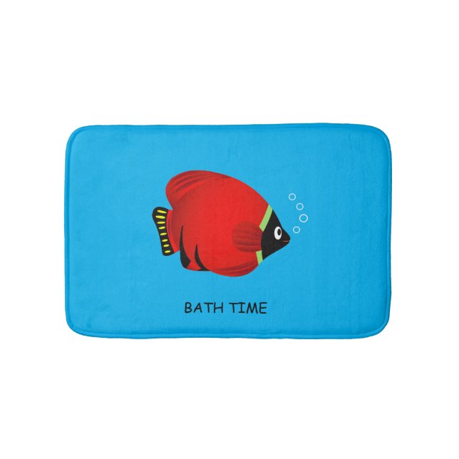 Tapis De Bain Enfants mignons Poisson rouge sur bleu (Devant)