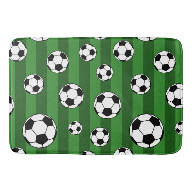 Tapis De Bain Enfants Motif de balle de football sur Green Strip (Devant)