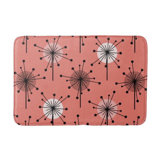 Tapis De Bain Époque atomique Spoutnik Starburst Fleurs Saumon r (Devant)