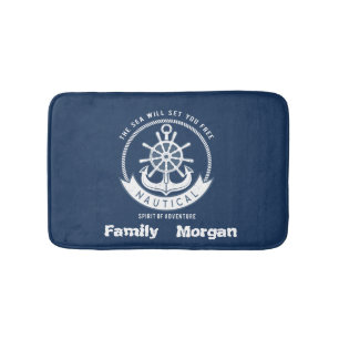 Tapis De Bain Esprit nautique Ancre,Roue, Bleu marine