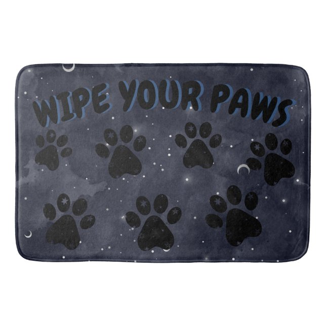 Tapis De Bain Essuyez vos pattes Bleu Paw Etoiles Lune Aquarelle (Devant)