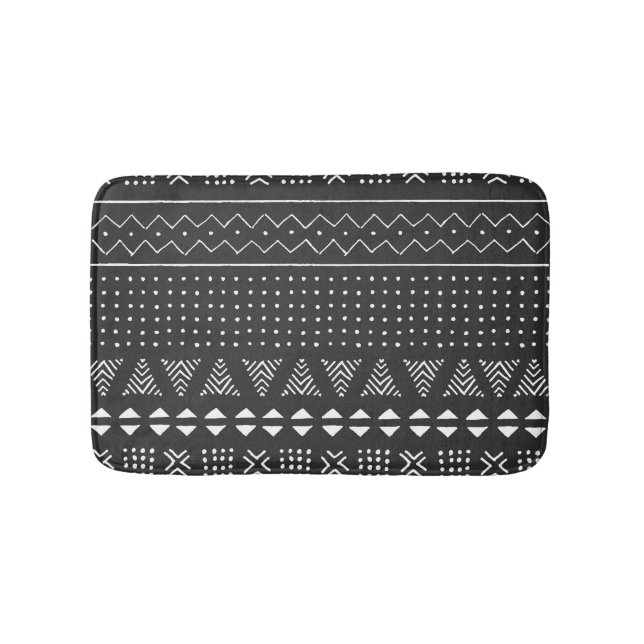Tapis De Bain Ethnie tribale : motif noir blanc. (Devant)