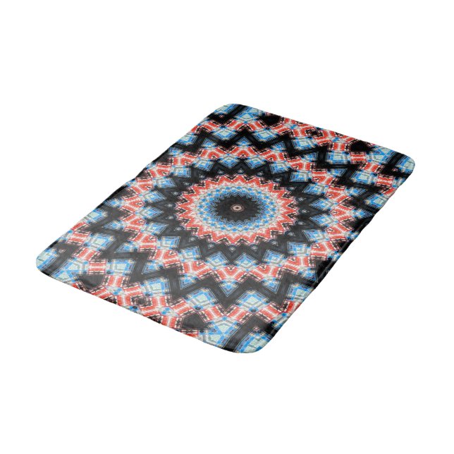 Tapis De Bain Étoile de mandala noire, bleue et rouge (Angle)