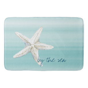 Tapis De Bain Étoile de mer bleu aqua blanc