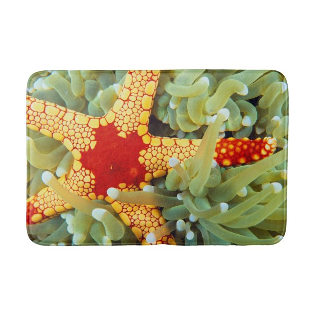 Tapis De Bain Étoile de mer rouge et jaune (Devant)