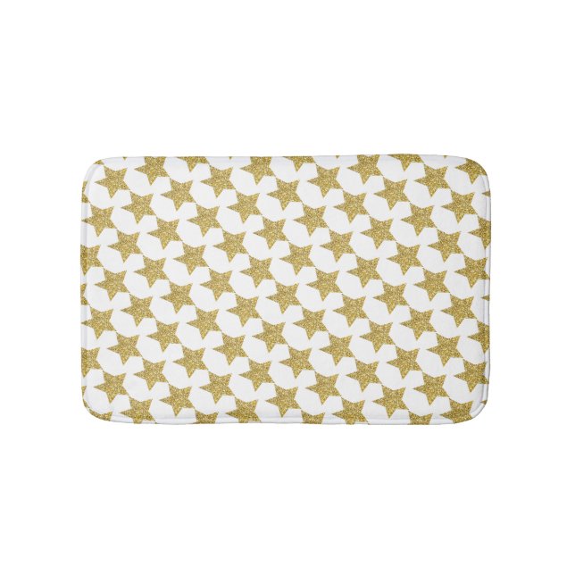 Tapis De Bain Étoiles Blanches Pailletées Or (Devant)