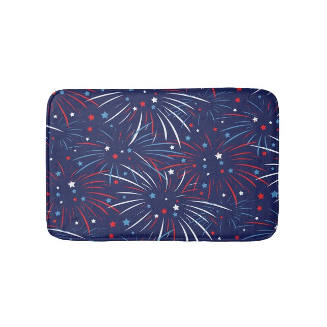 Tapis De Bain Étoiles bleues blanches rouges de feux d'artifice (Devant)