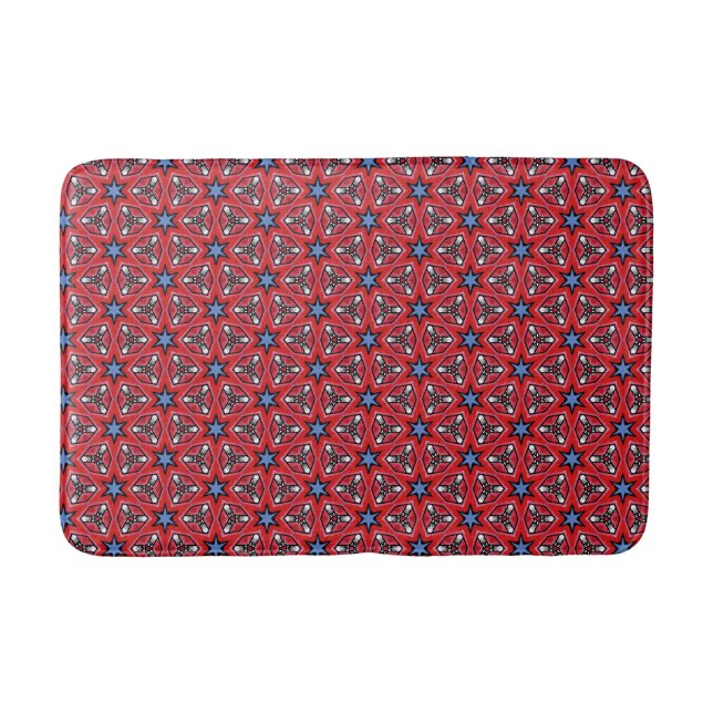 Tapis De Bain Étoiles bleues sur rouge (Devant)