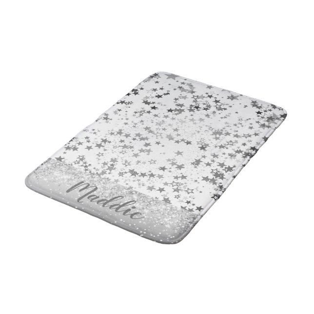 Tapis De Bain Étoiles d'argent Whimsical sur blanc personnalisé (Angle)
