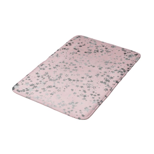 Tapis De Bain Étoiles d'argent Whimsical sur rose (Angle)