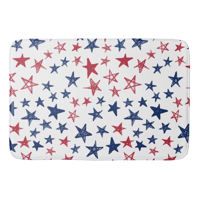 Tapis De Bain Étoiles de doodle rouge blanc et bleu (Devant)