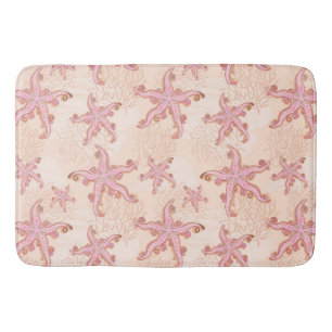 Tapis De Bain Étoiles de mer et motif pastel rose corail