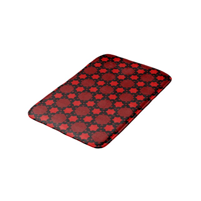 Tapis De Bain Étoiles et formes rouges sur fond noir (Angle)
