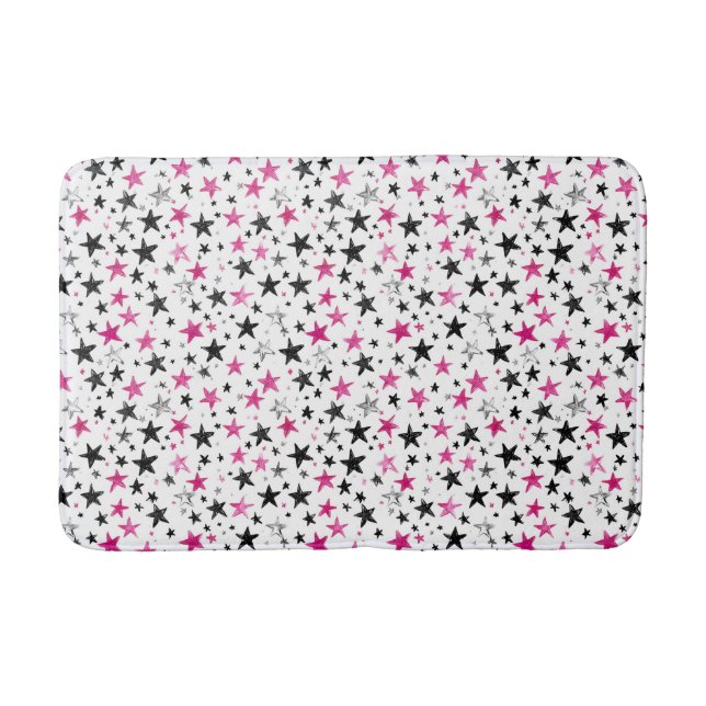 Tapis De Bain Étoiles Roses Argent Noires (Devant)