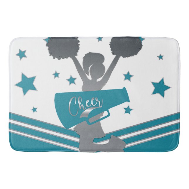 Tapis De Bain Étoiles turquoises d'argent blanc Cheer Cheer (Devant)