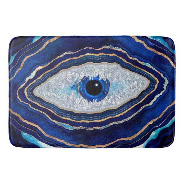 Tapis De Bain Evil Bleu Agate Géode Ditital Art (Devant)
