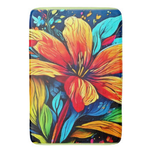 Tapis De Bain Explosion Florale Abstraite Vibrante