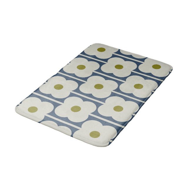 Tapis De Bain Eyelet à fleurs Abacus blanc et bleu (Angle)