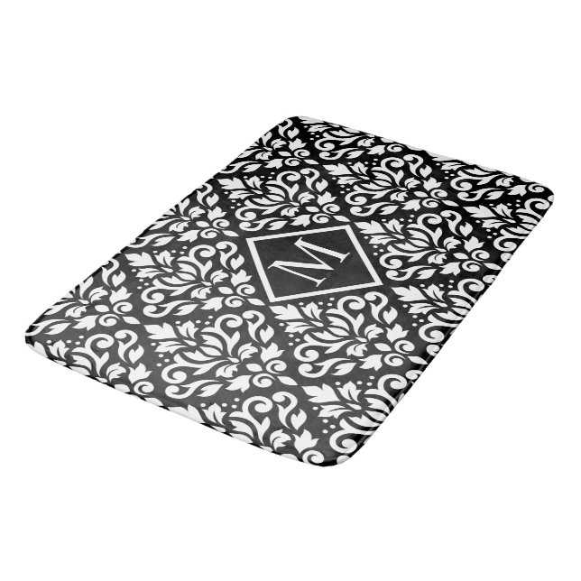 Tapis De Bain Faire défiler Damask Ptn Blanc sur Noir (Personnal (Angle)