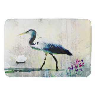 Tapis de bain fait sur commande de héron bleu