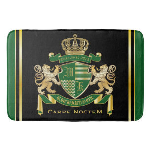 Tapis De Bain Faites votre propre blason Green Gold Lion Emblem