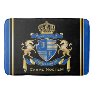 Tapis De Bain Faites votre propre blason Unicorn Emblem Bleu