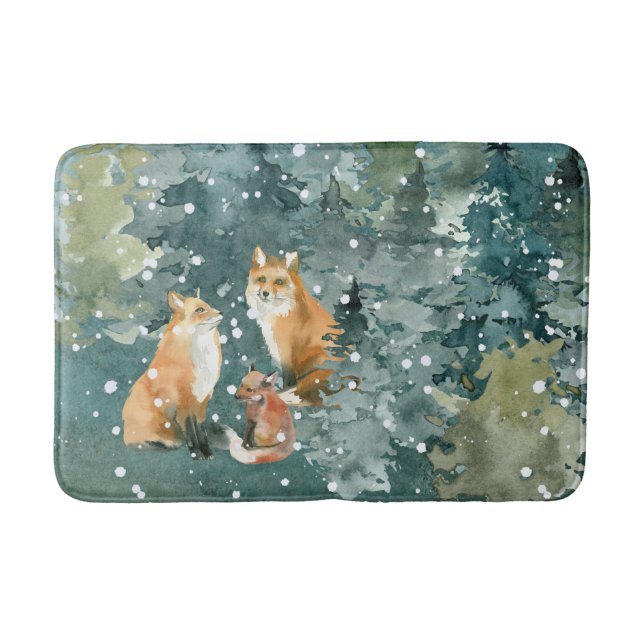 Tapis De Bain Famille Fox dans la neige de forêt (Devant)