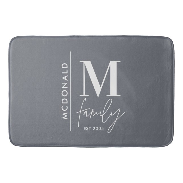 Tapis De Bain Famille monogramme moderne marine gris élégant élé (Devant)