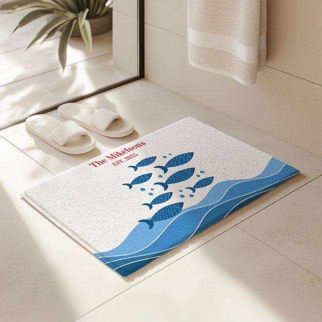 Tapis De Bain Famille personnalisée Poisson bleu bleu moderne (Créateur téléchargé)
