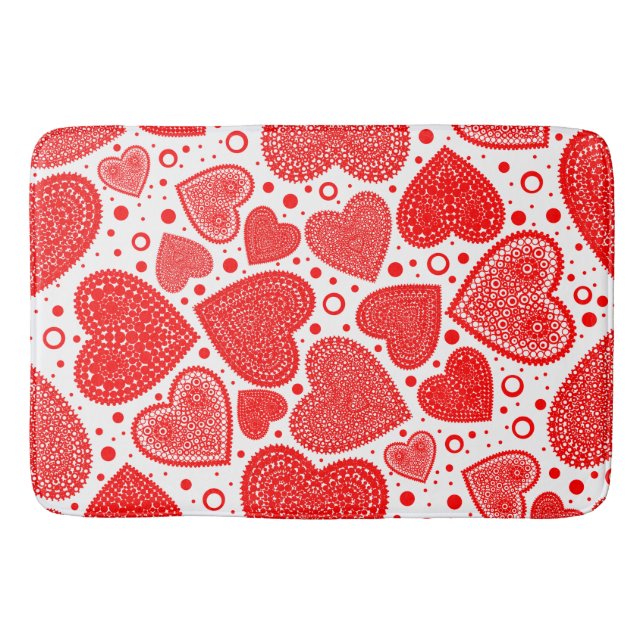 Tapis De Bain Fancy Red Hearts and Dots Pattern (Devant)