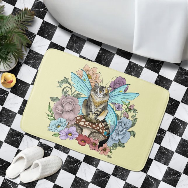 Tapis De Bain Fantaisie Pastel Chat Féerique Tigré Floral  (Créateur téléchargé)