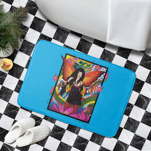 Tapis De Bain Fantastique Dragon Fée Gothique Bleu Mystique (Créateur téléchargé)