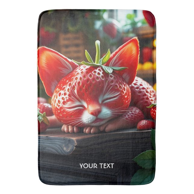 Tapis De Bain Fantastique Mignon Chat Chéri Fraise (devant Vertical)