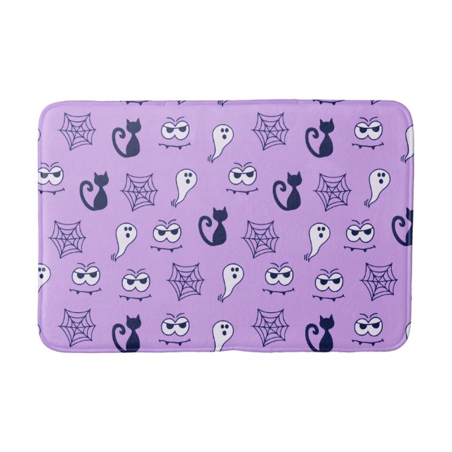 Tapis De Bain Fantôme, toiles d'araignées et chats noirs violet (Devant)