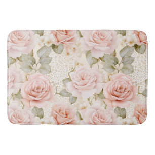 Tapis De Bain Fard à joues couleur rose floral mariage de mariag