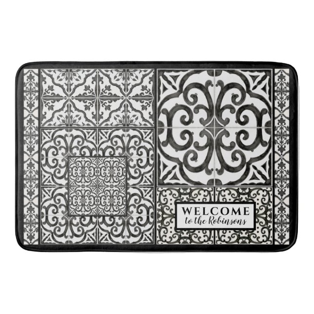Tapis De Bain Farmhouse moderne Accueil Famille noire et blanche (Devant)