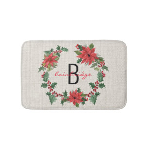 Tapis De Bain Farmhouse russe Poinsettia Nom de la couronne Noël