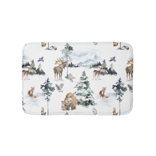 Tapis De Bain Faune d'hiver Forêt forestière Animaux (Devant)