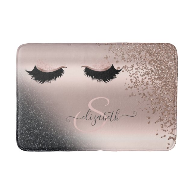 Tapis De Bain Faux Lashes Parties scintillant noire Diamants Ros (Devant)