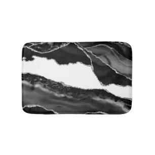 Tapis De Bain Faux Marbré Agate noir blanc pierre moderne à la